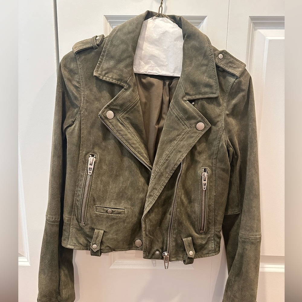 Leather green suede jacket